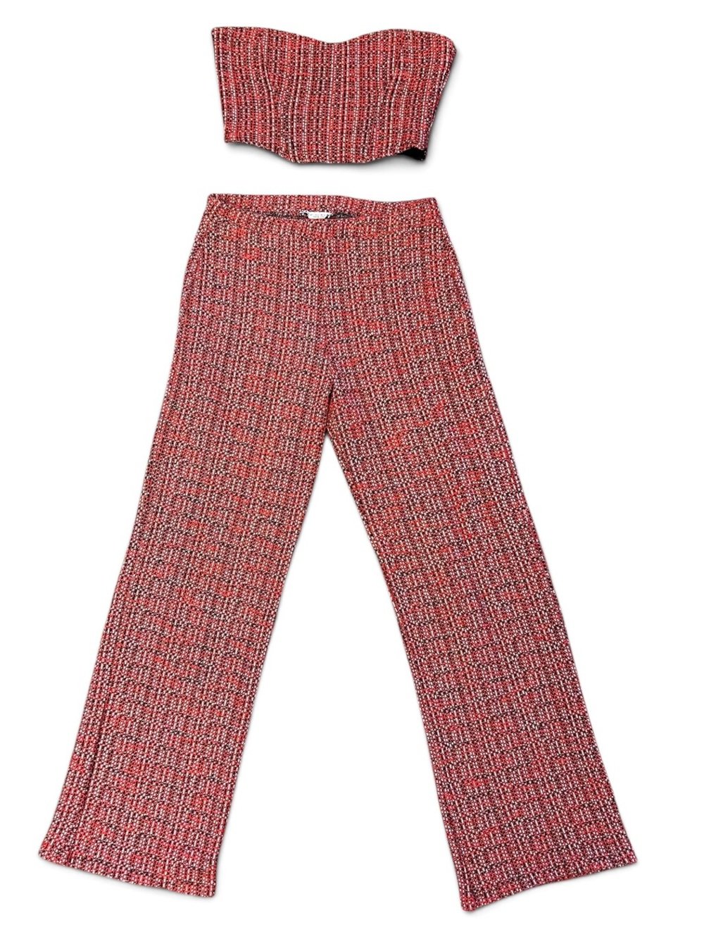 Zara Red Tweed Wide-Leg Pants & Crop Top